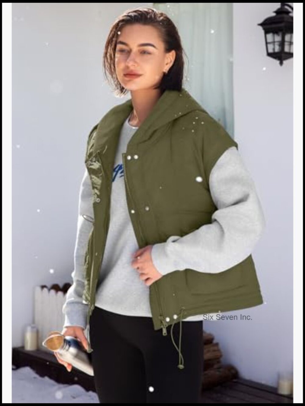 Oversized Sleeveless Quilted Puffer Vest with Hood Zip Up Shacket - Picture 4 of 7